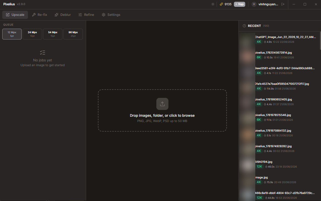 Pixelius — ứng dụng desktop upscale ảnh